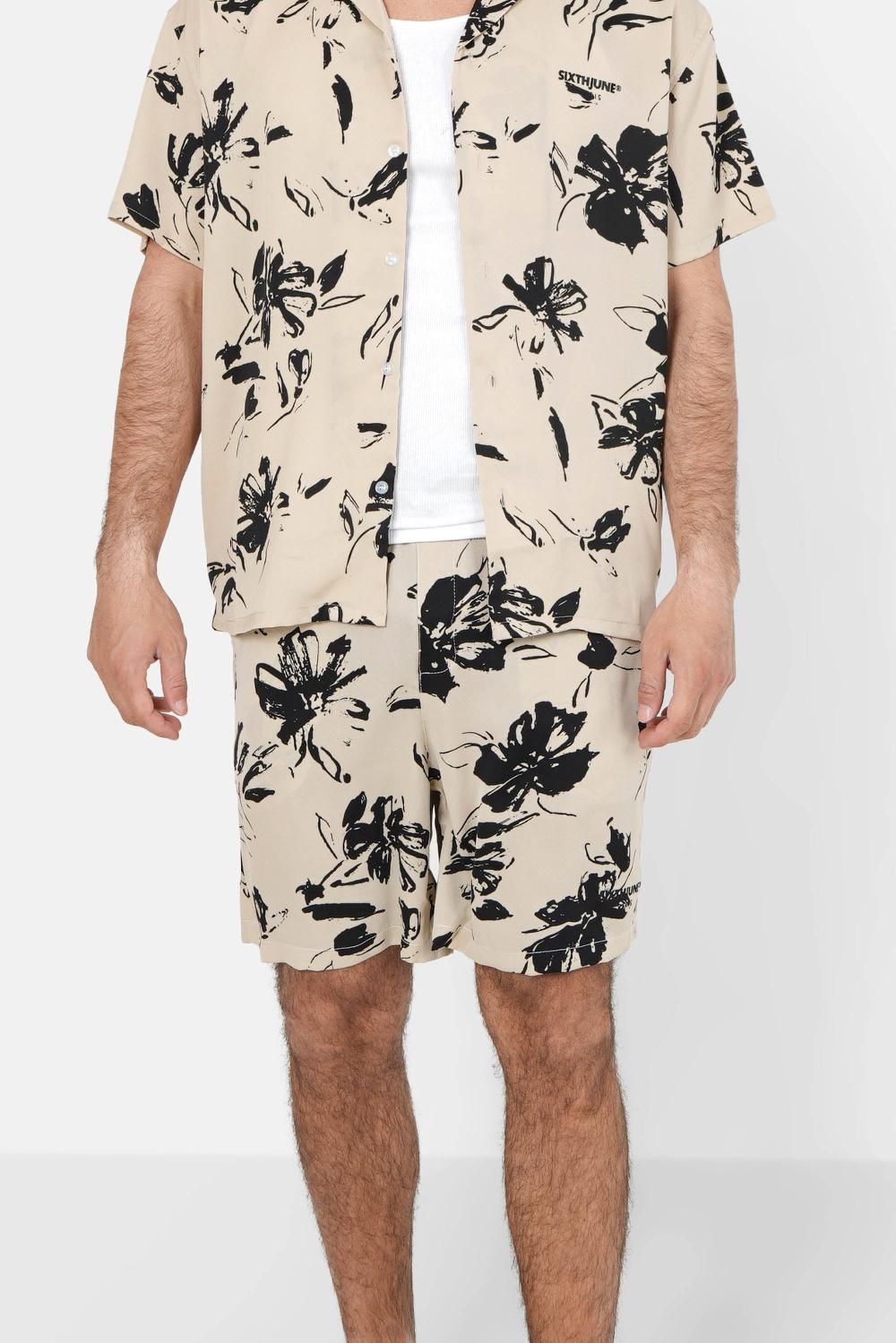 sixth june Short fluide imprimé floral Beige