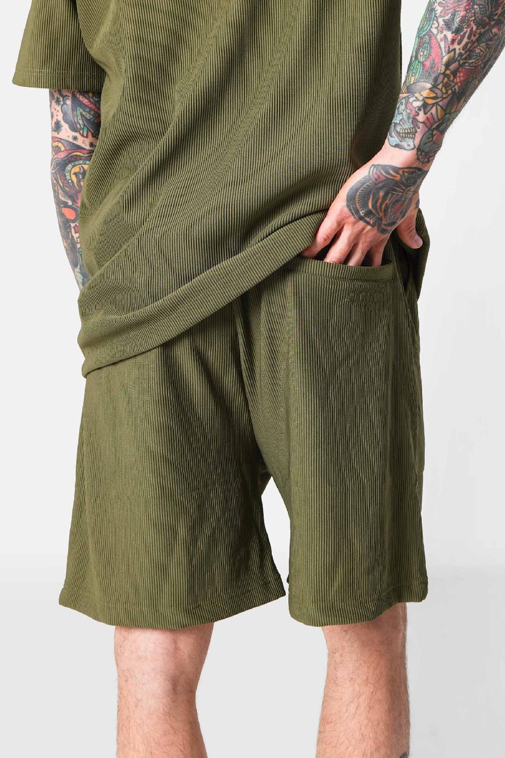 Sixth June Short Fluide Plissé Vert Kaki