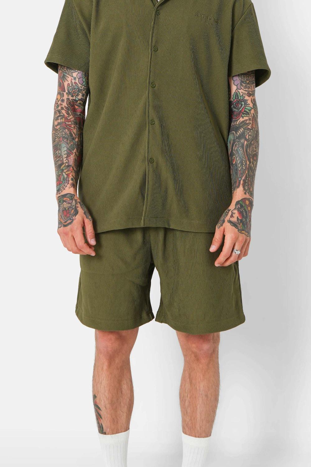 sixth june Short fluide plissé Vert kaki