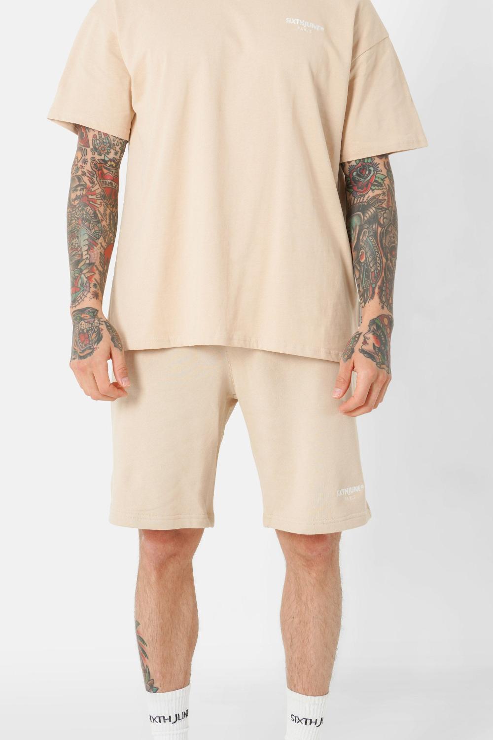 sixth june Short logo brodé regulier Beige