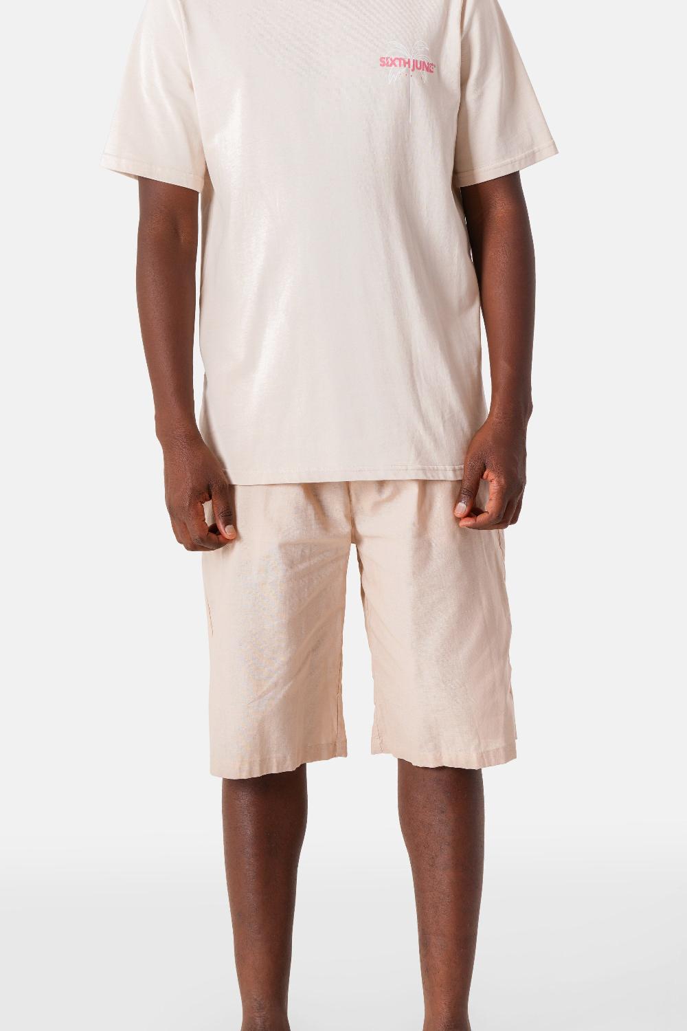 sixth june Short logo broderie Beige