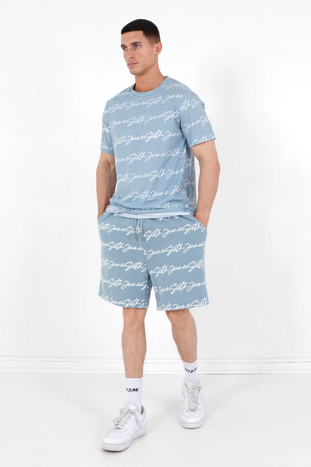Sixth June Short Logo Signature Imprimé Bleu