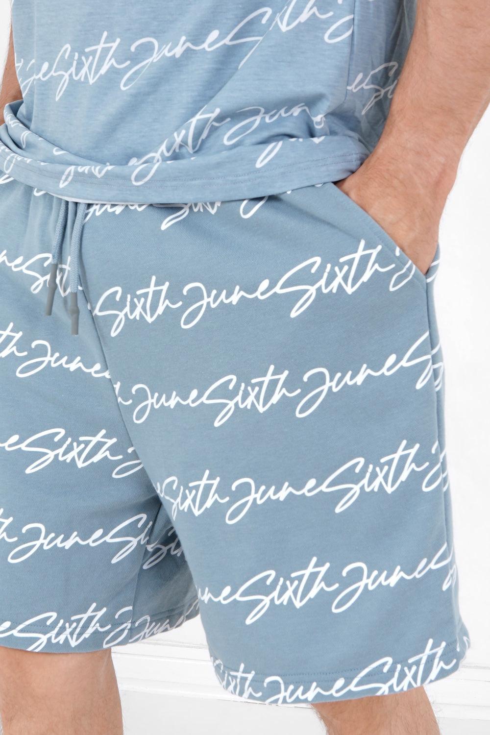 Sixth June Short Logo Signature Imprimé Bleu