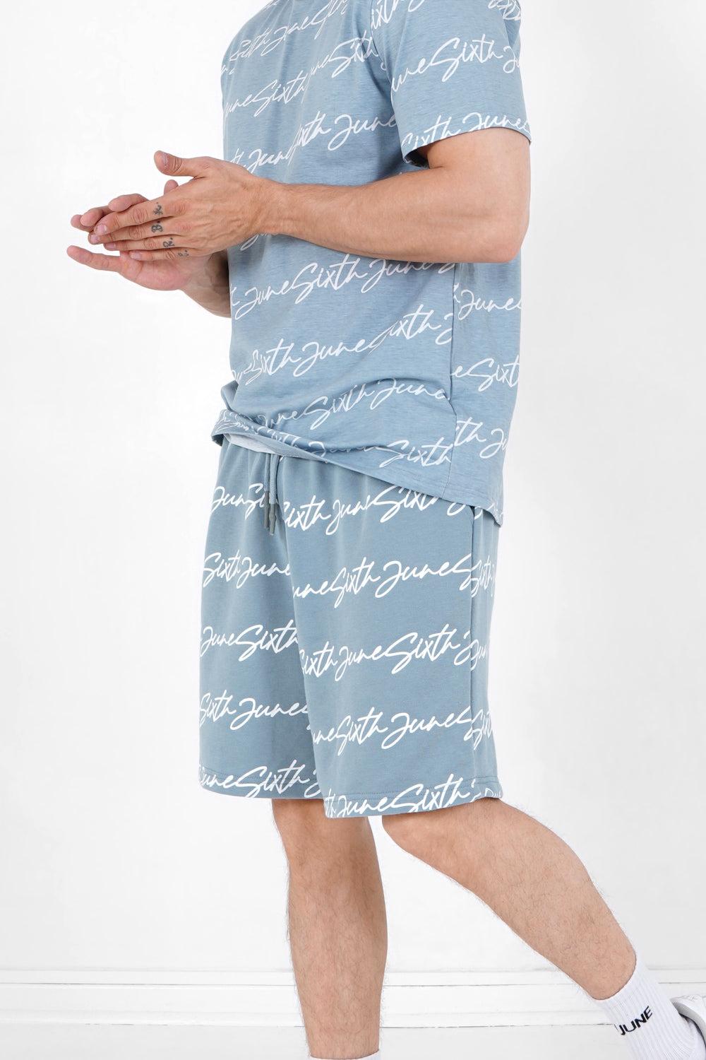 Sixth June Short Logo Signature Imprimé Bleu