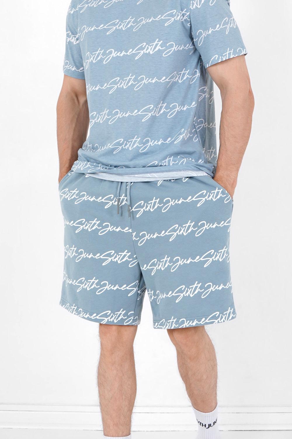 sixth june Short logo signature imprimé Bleu
