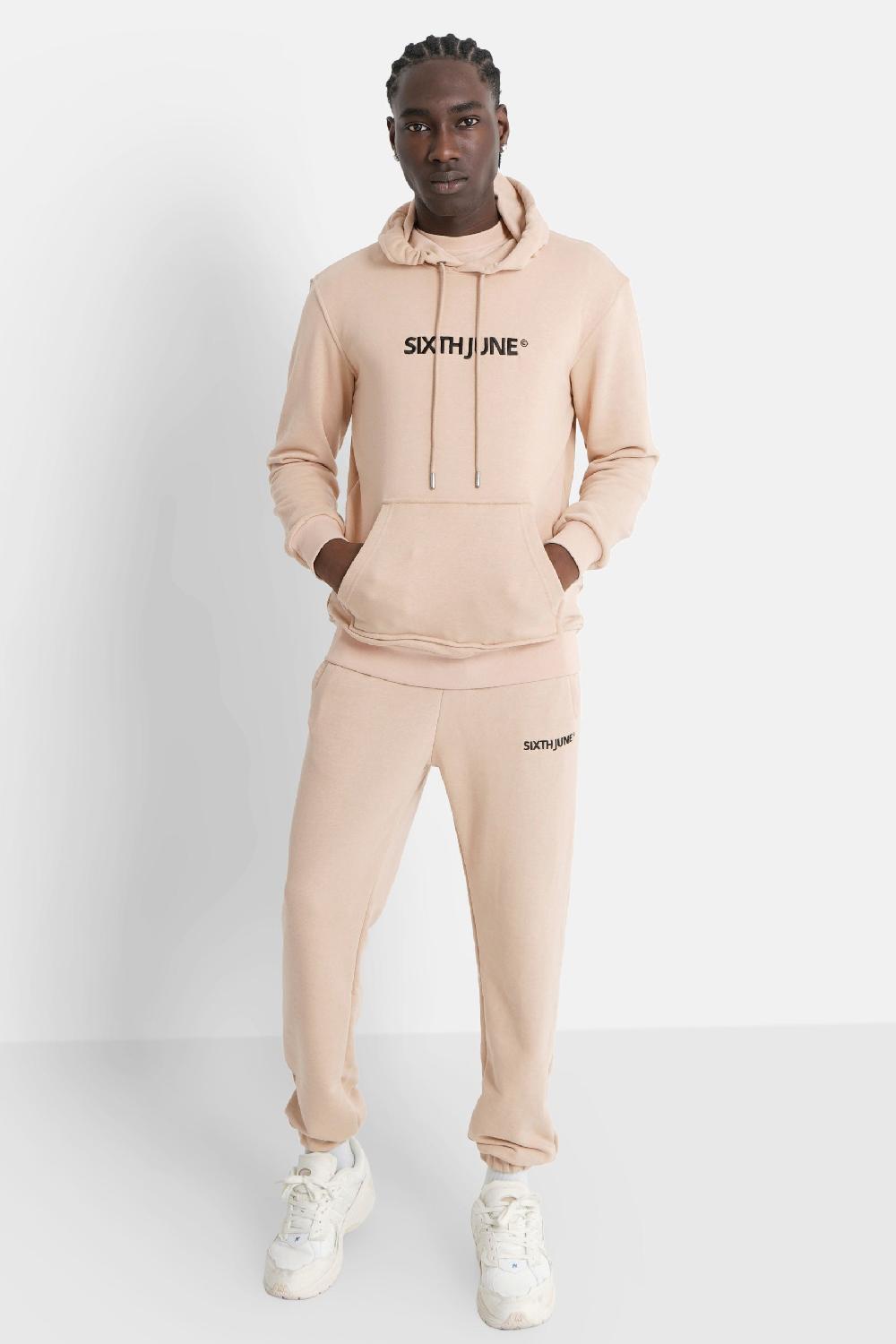 Sixth June Sweatshirt Capuche Logo Brodé Beige