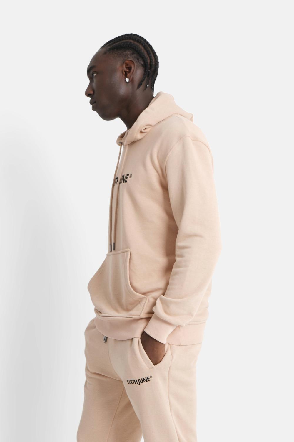 Sixth June Sweatshirt Capuche Logo Brodé Beige