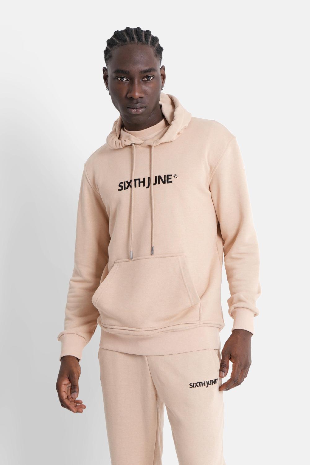 sixth june Sweatshirt capuche logo brodé Beige