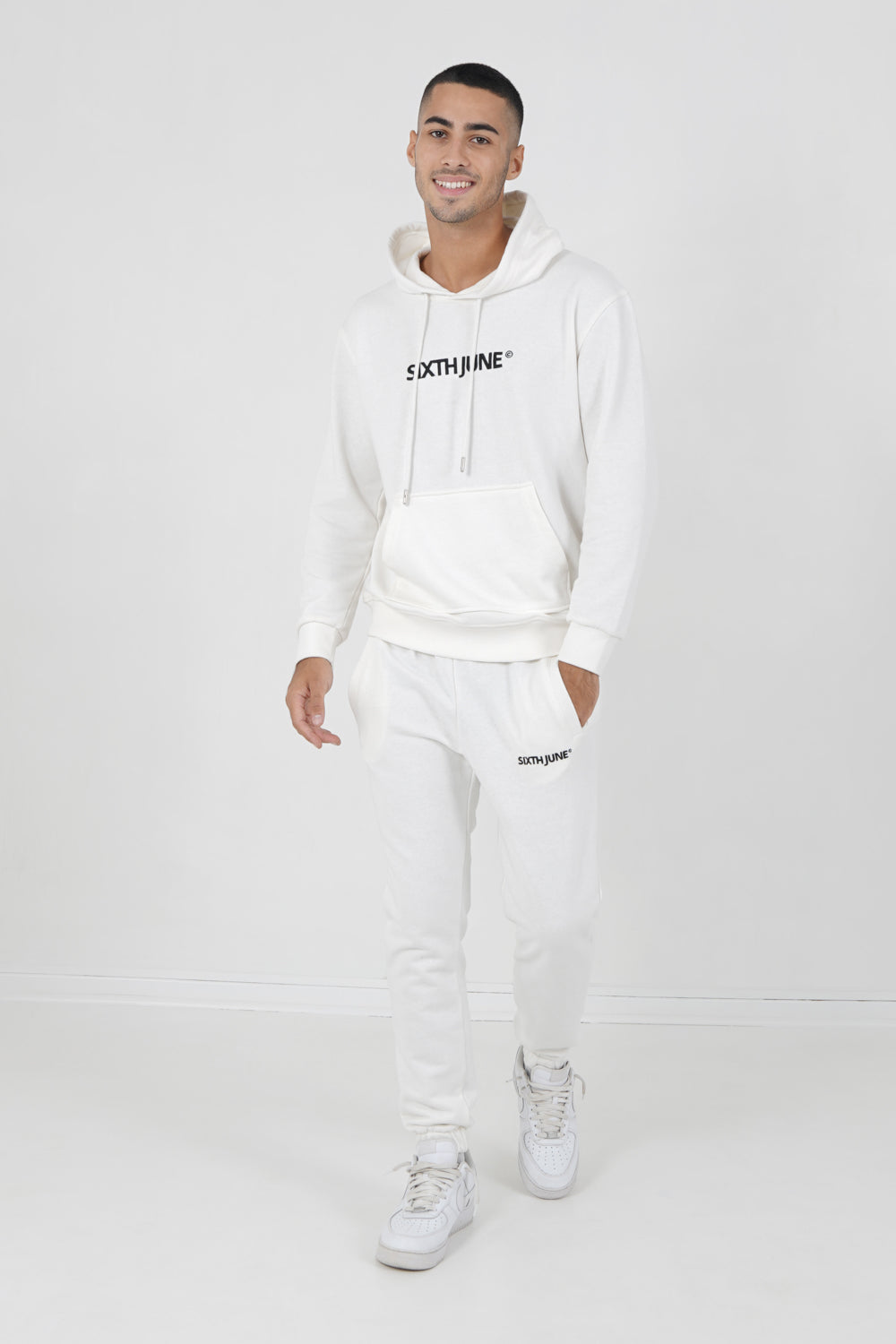 Sixth June Sweatshirt Capuche Logo Brodé Blanc