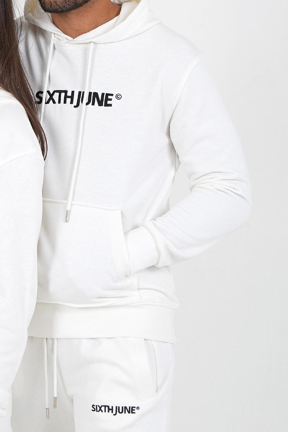 Sixth June Sweatshirt Capuche Logo Brodé Blanc