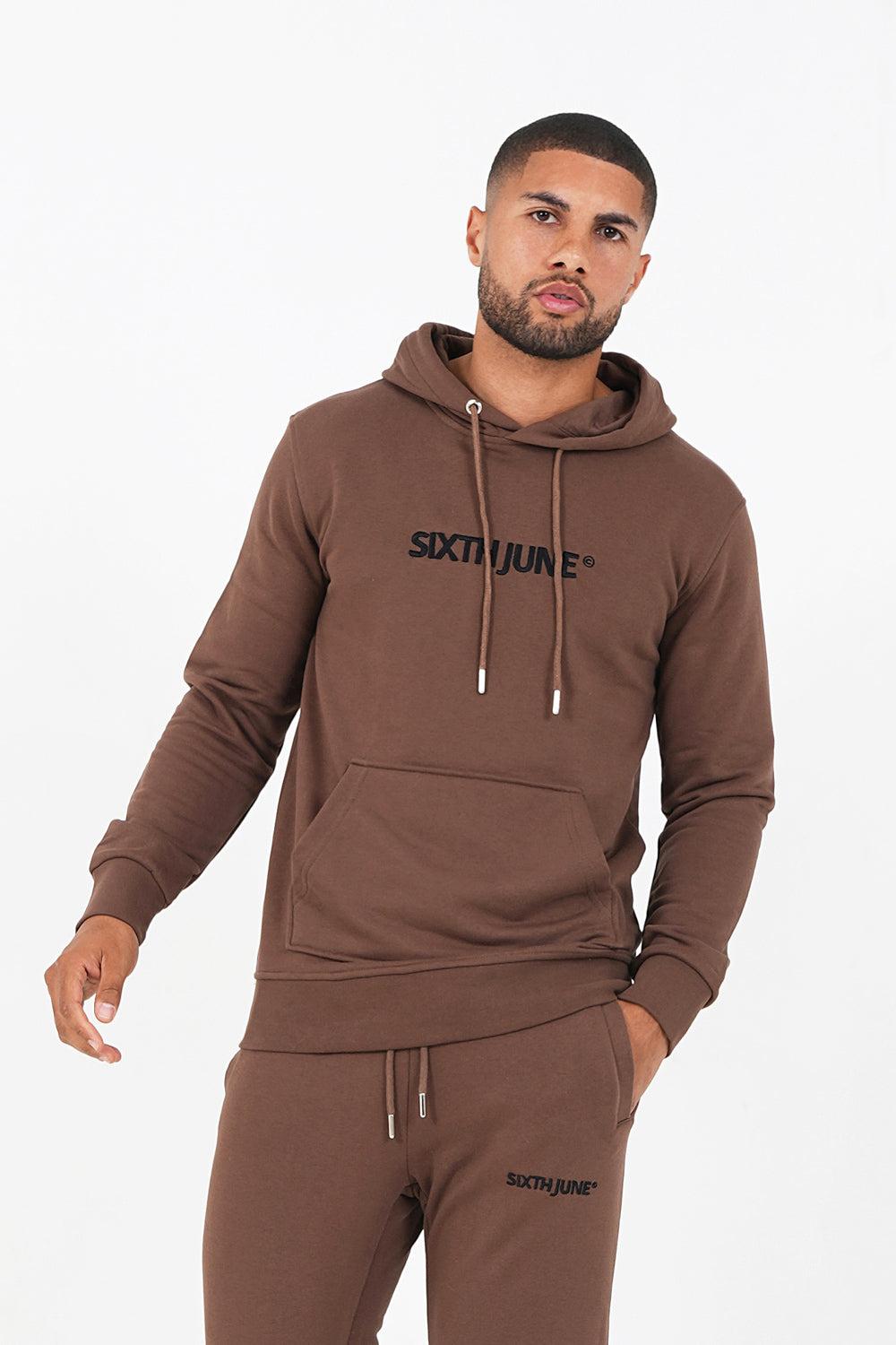 sixth june Sweatshirt capuche logo brodé Marron