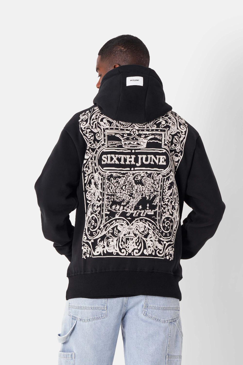 sixth june Sweatshirt capuche motifs azulejos Noir