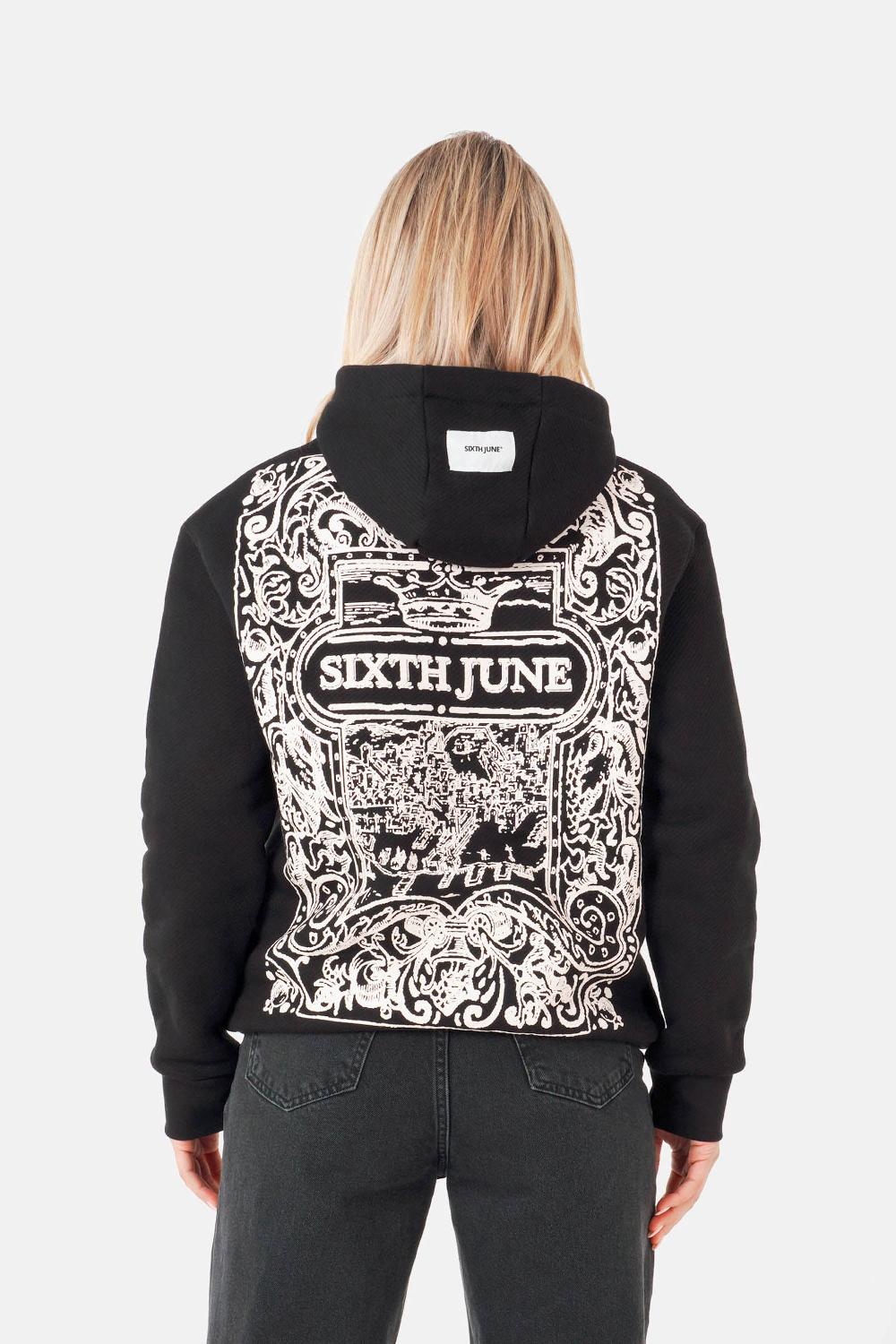 sixth june Sweatshirt capuche motifs azulejos Noir