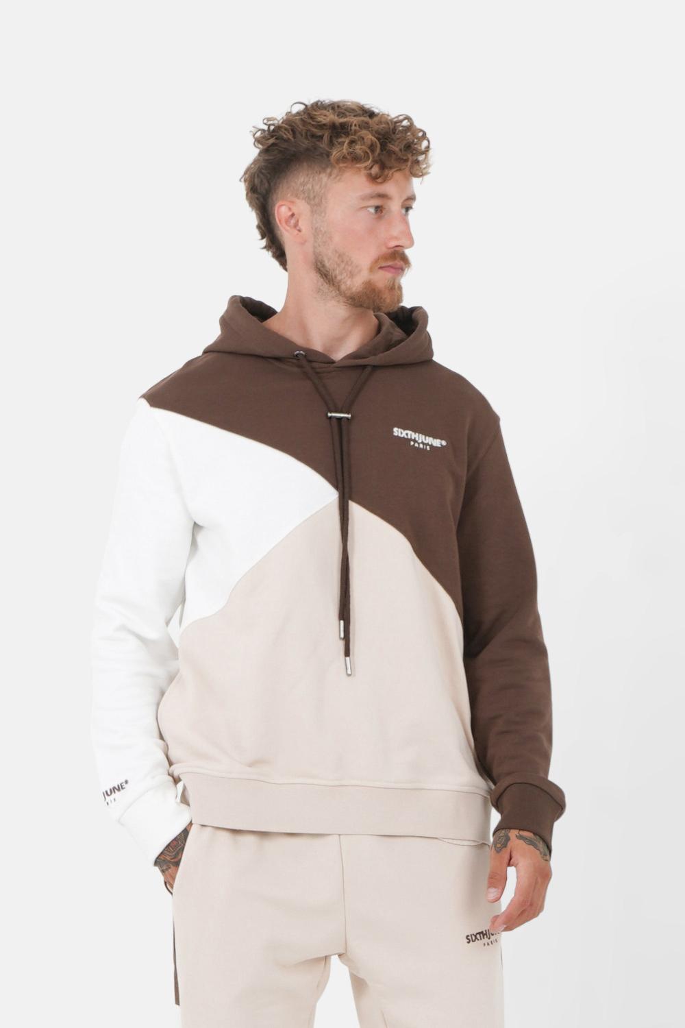 sixth june Sweatshirt capuche tricolore Marron