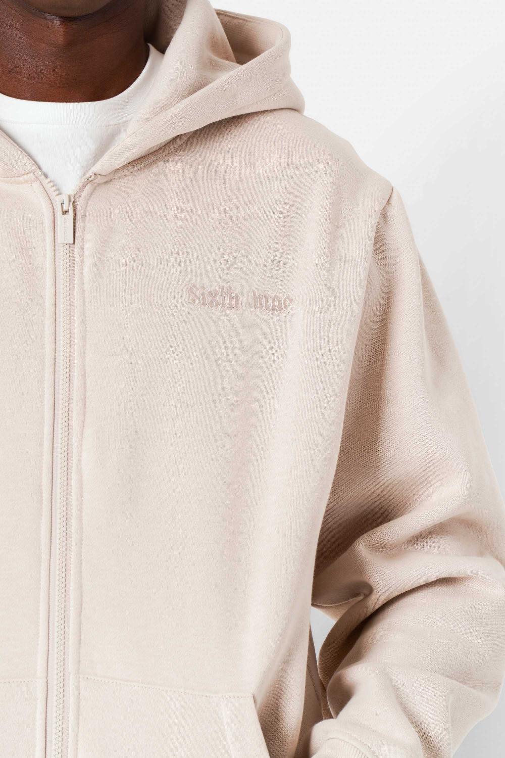 Sixth June Sweatshirt Capuche Zip Citations Beige