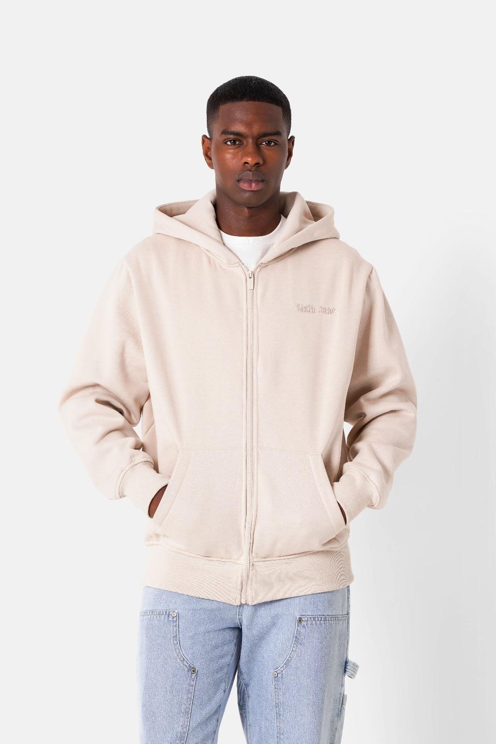 sixth june Sweatshirt capuche zip citations Beige