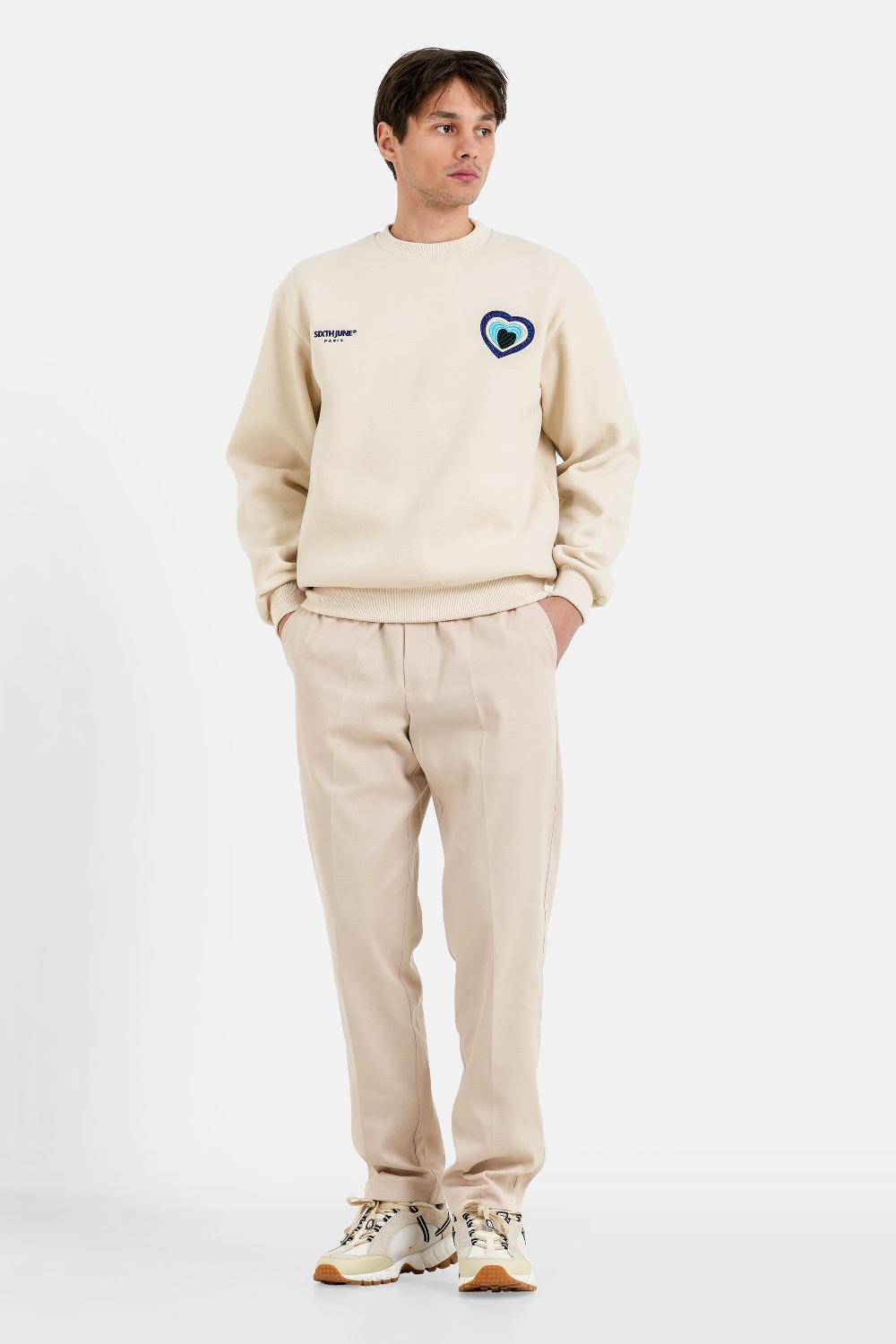 Sixth June Sweatshirt Coeur Patch Brodé Beige