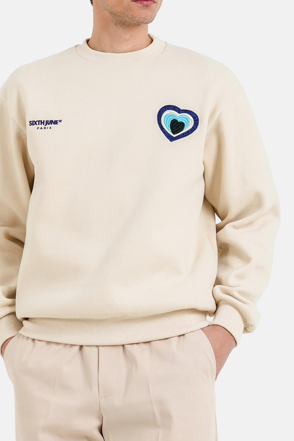 Sixth June Sweatshirt Coeur Patch Brodé Beige