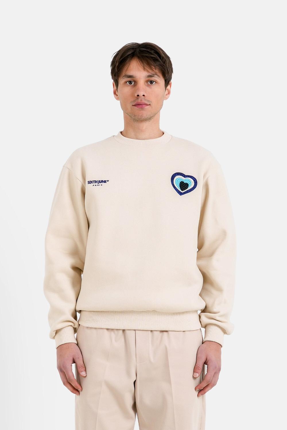 sixth june Sweatshirt coeur patch brodé Beige