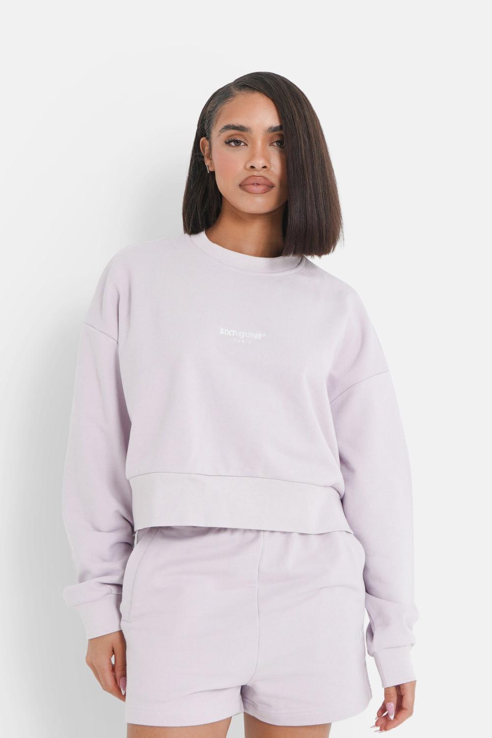 sixth june Sweatshirt court brodé Violet clair