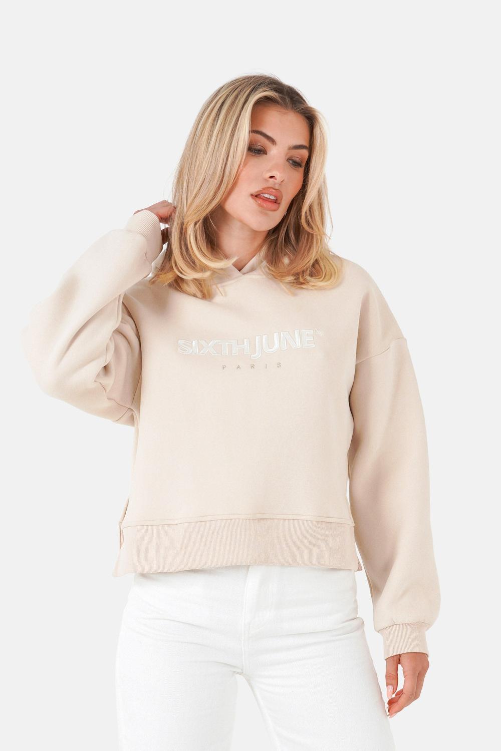sixth june Sweatshirt court logo brodé Beige