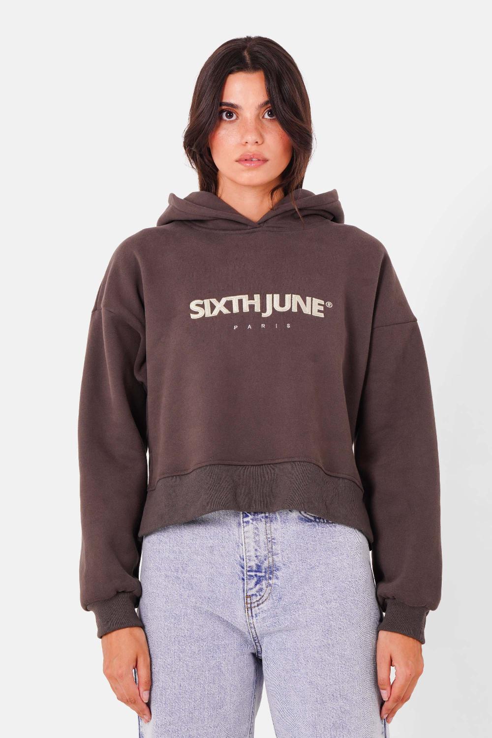 sixth june Sweatshirt court logo brodé Gris foncé