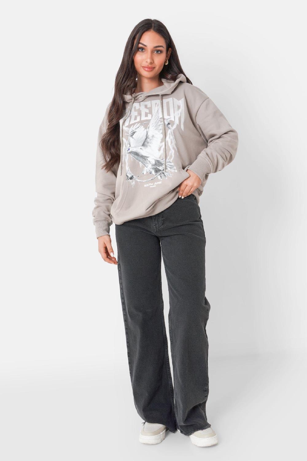 Sixth June Sweatshirt Imprimé Freedom Beige