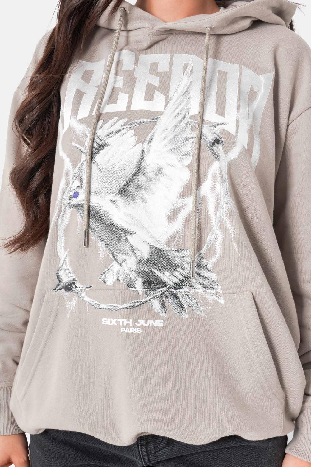 Sixth June Sweatshirt Imprimé Freedom Beige