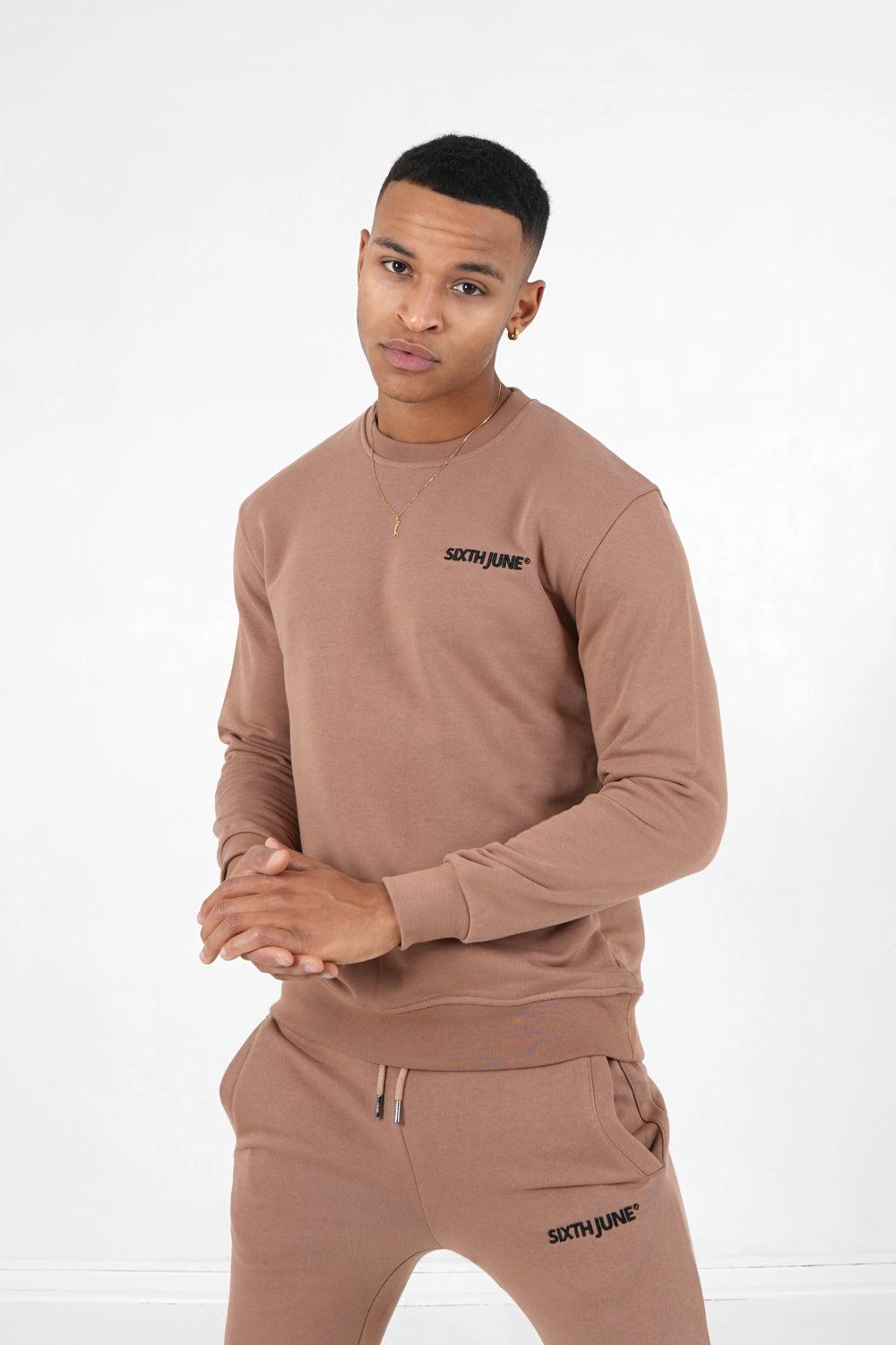 sixth june Sweatshirt soft logo brodé Marron clair