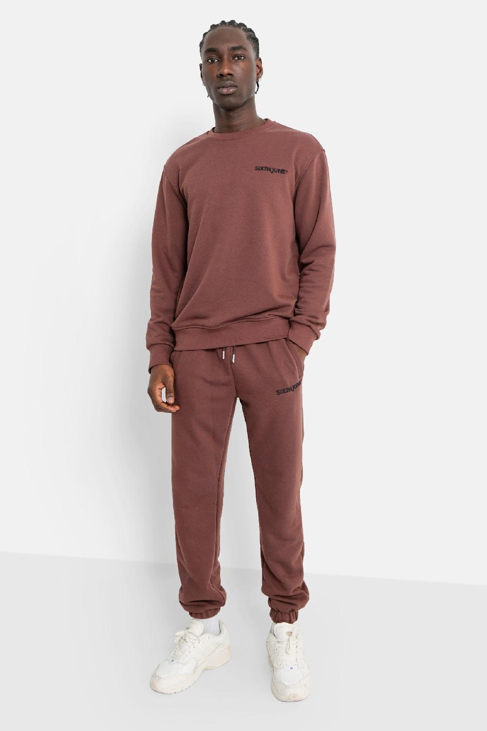 Sixth June Sweatshirt Soft Logo Brodé Marron Foncé