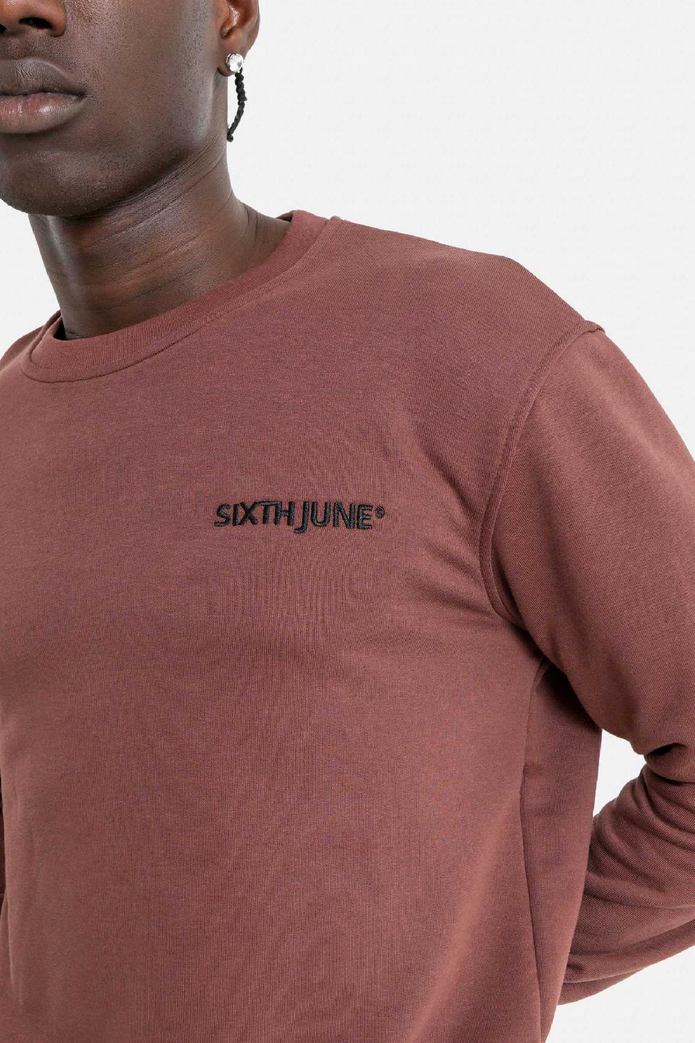 Sixth June Sweatshirt Soft Logo Brodé Marron Foncé