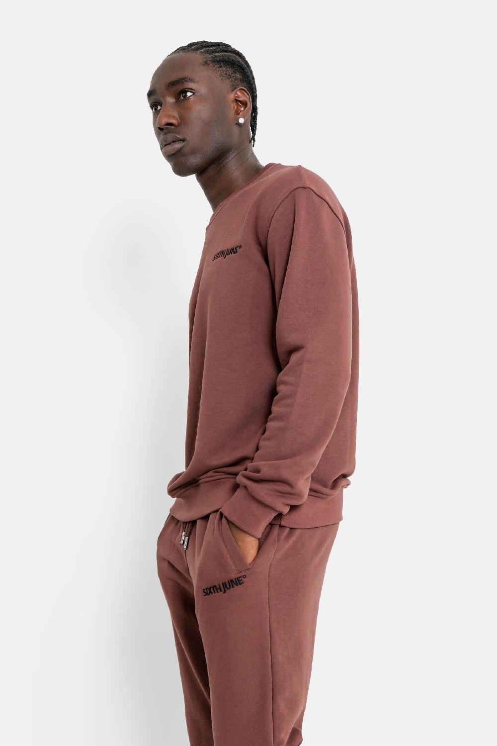 Sixth June Sweatshirt Soft Logo Brodé Marron Foncé
