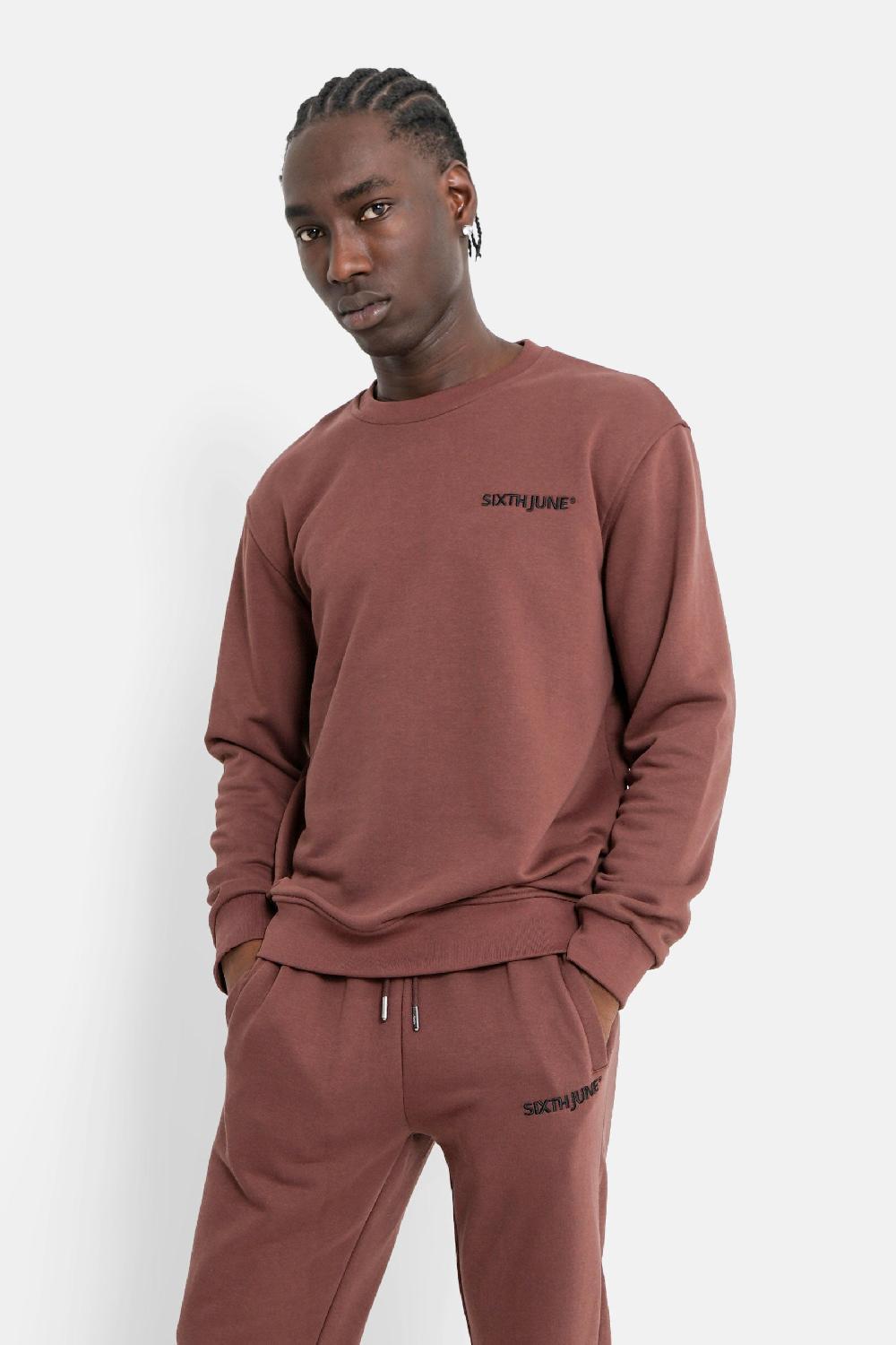 sixth june Sweatshirt soft logo brodé Marron foncé