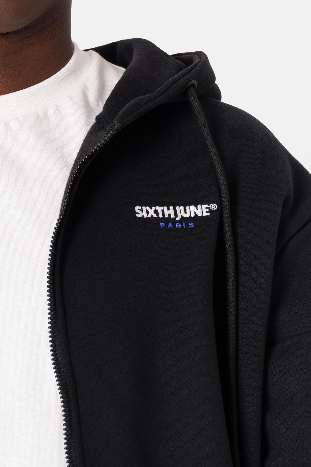 Sixth June Sweatshirt Zip Capuche Broderie Noir