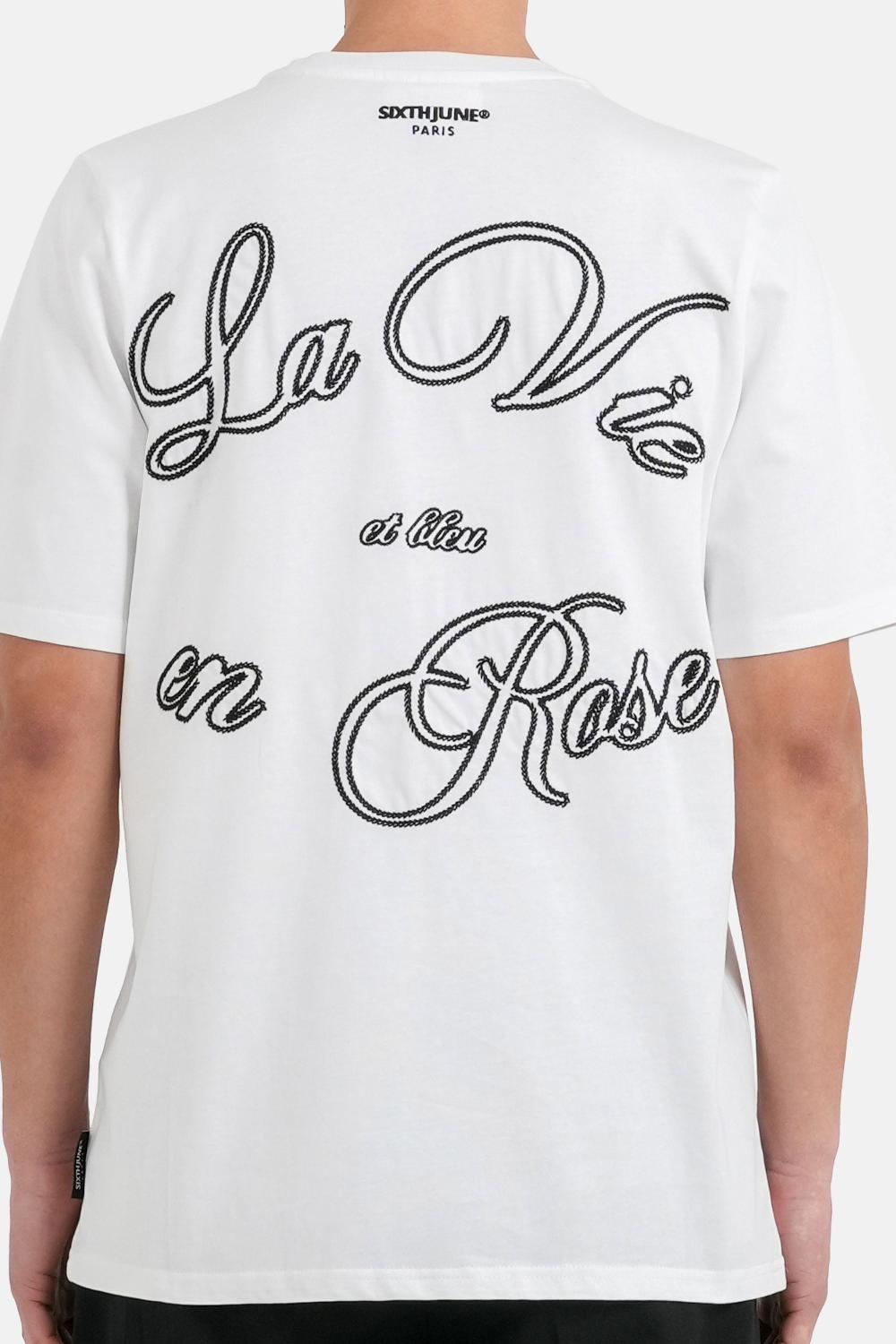 Sixth June T-shirt Broderie La Vie En Rose Blanc