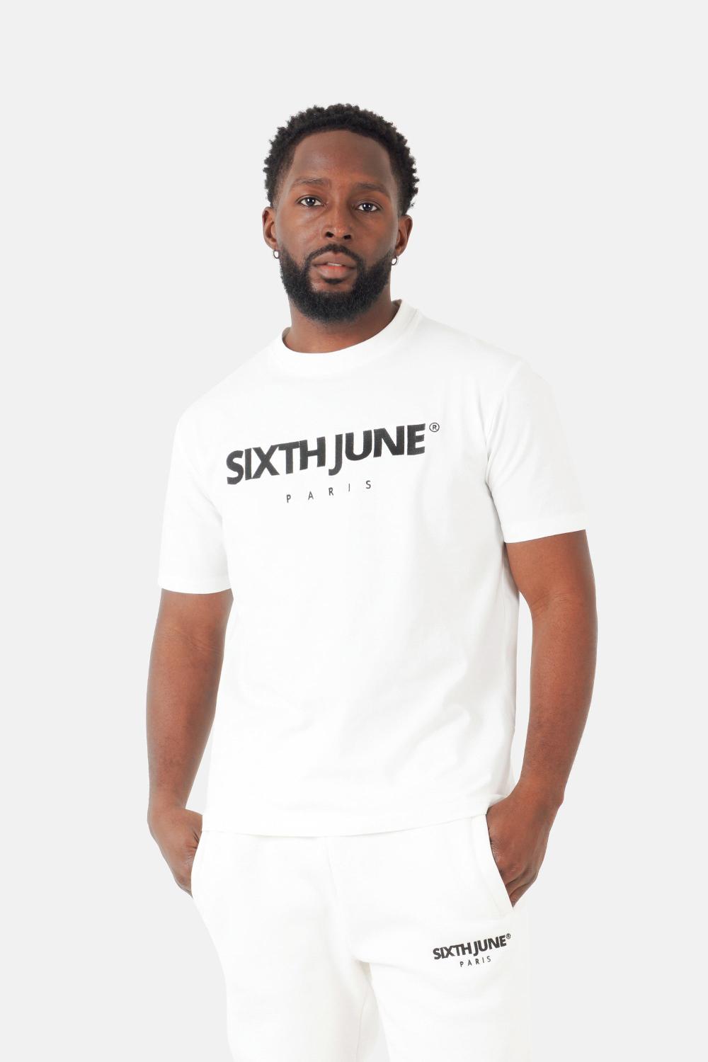 sixth june T-shirt broderie logo Paris Blanc