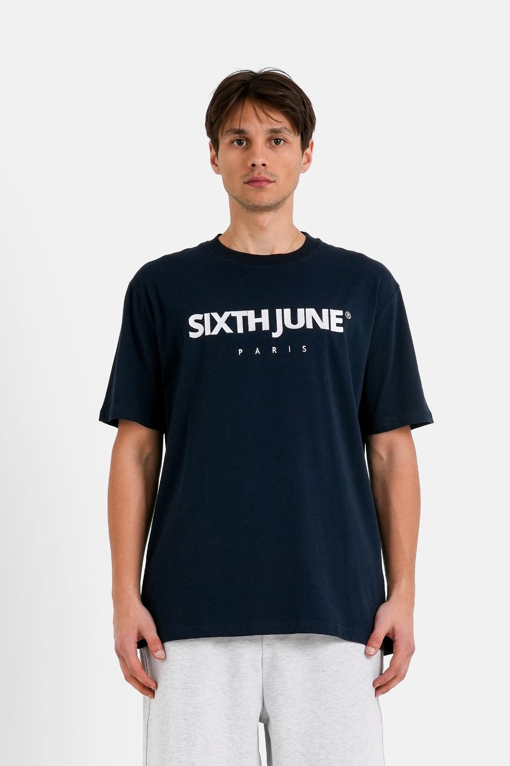 sixth june T-shirt broderie logo Paris Bleu foncé