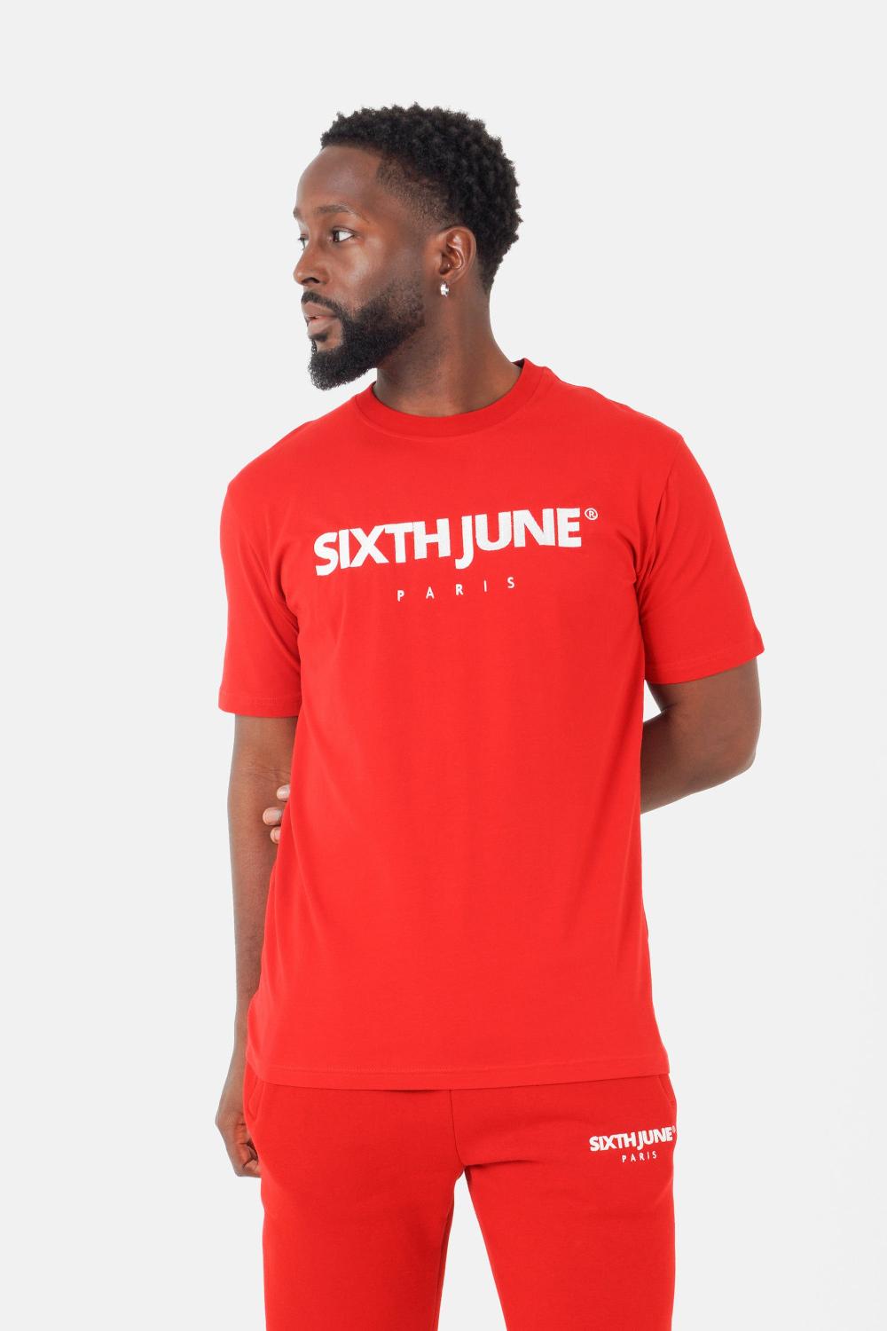 sixth june T-shirt broderie logo Paris Rouge