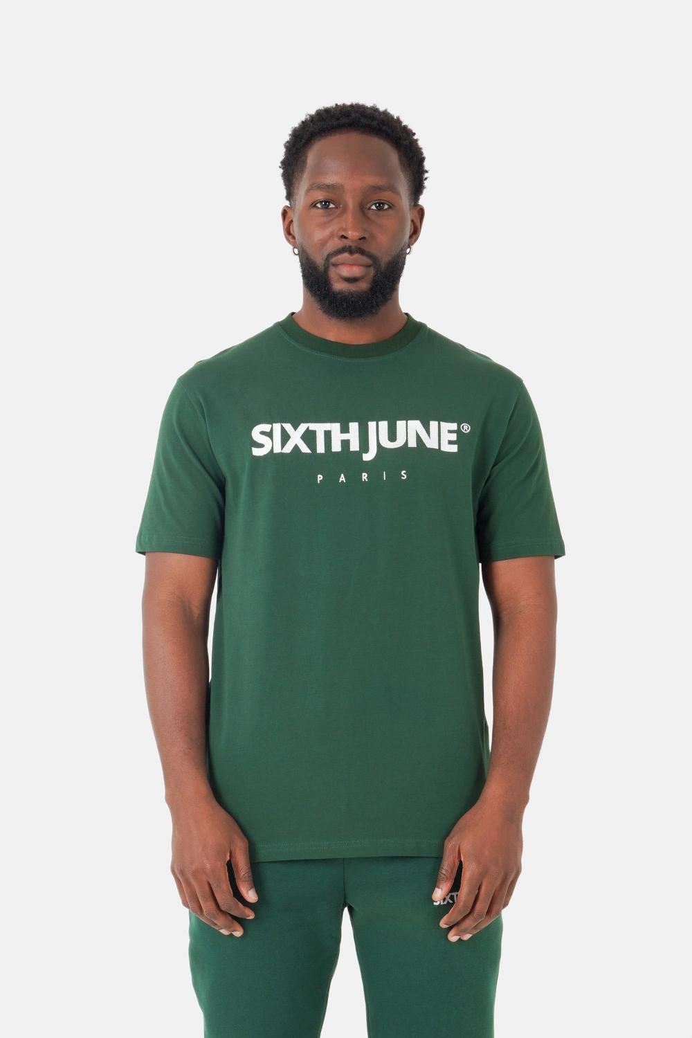 sixth june T-shirt broderie logo Paris Vert foncé