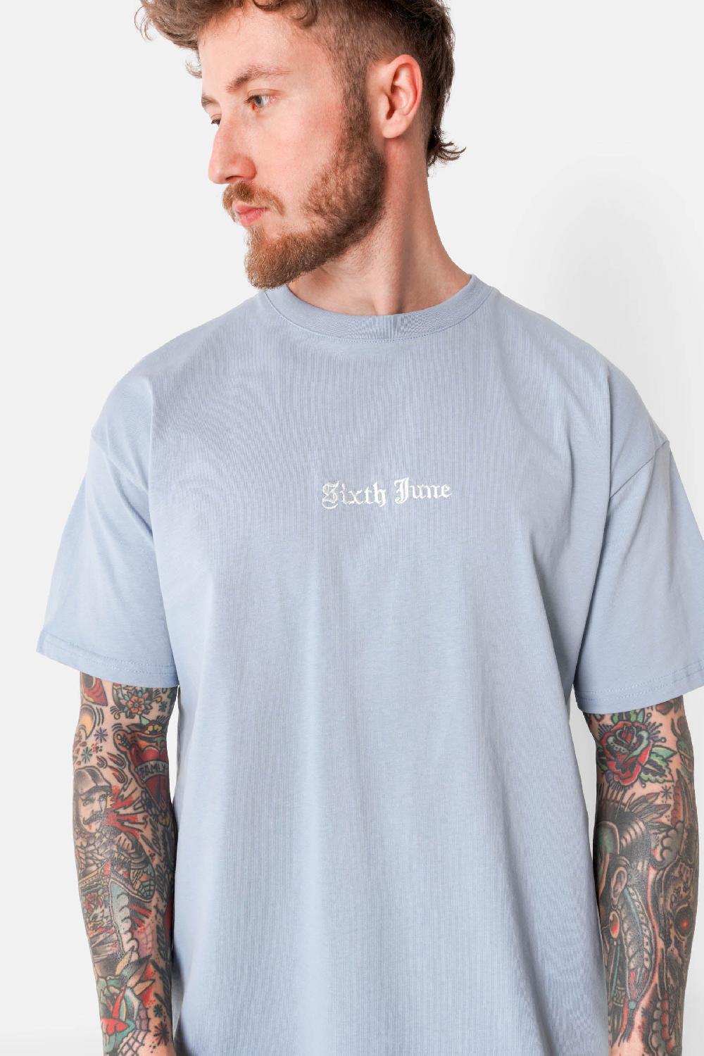 Sixth June T-shirt Broderies Crew Bleu Clair