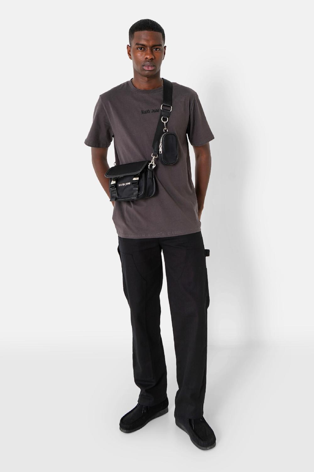 Sixth June T-shirt Citation Brodé Gris Foncé