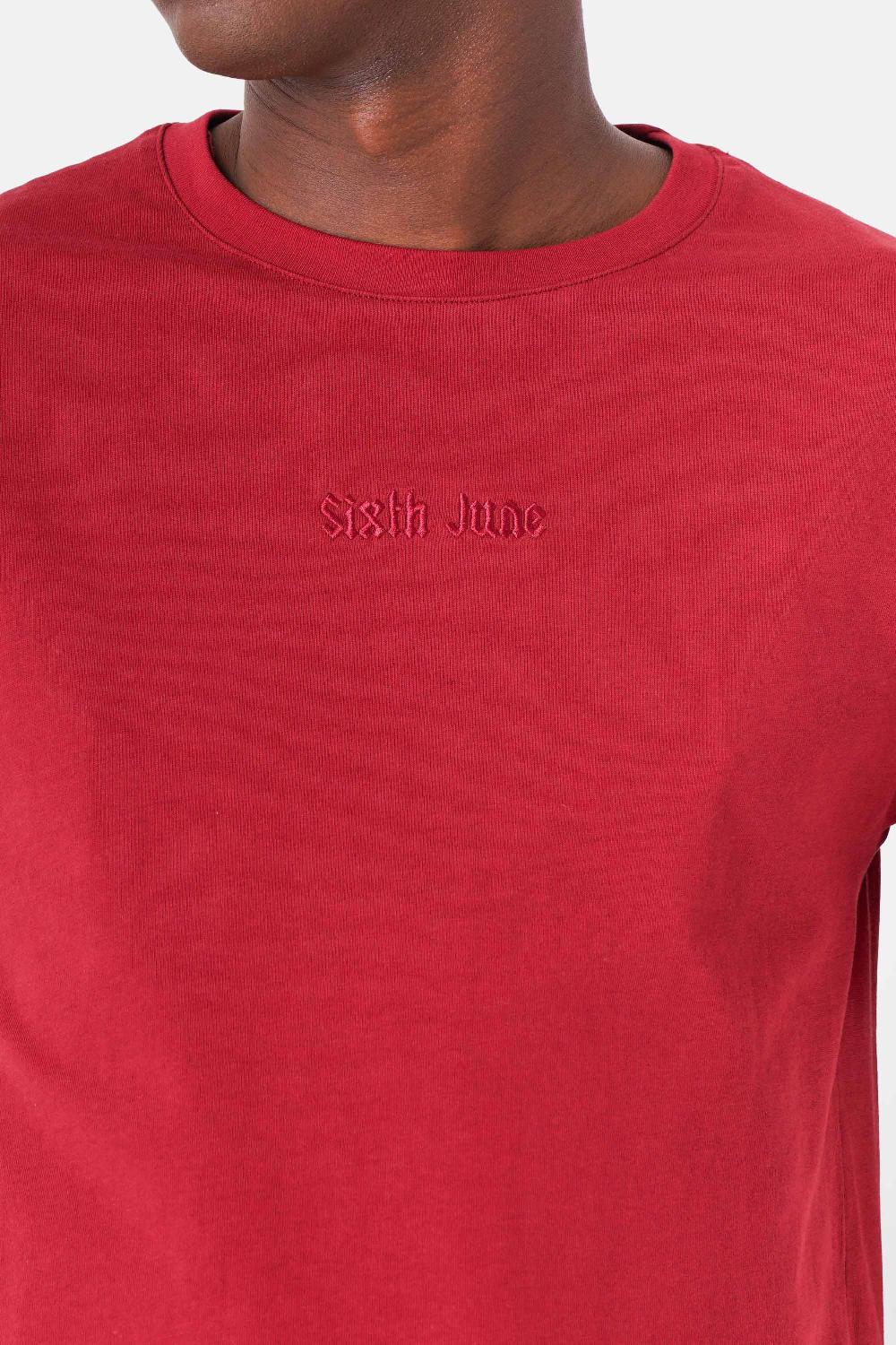 Sixth June T-shirt Citation Brodé Rouge Bordeaux