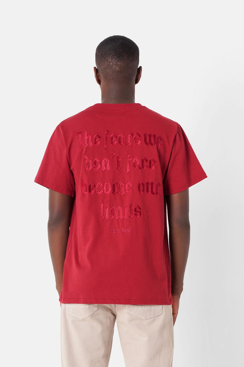 sixth june T-shirt citation brodé Rouge bordeaux