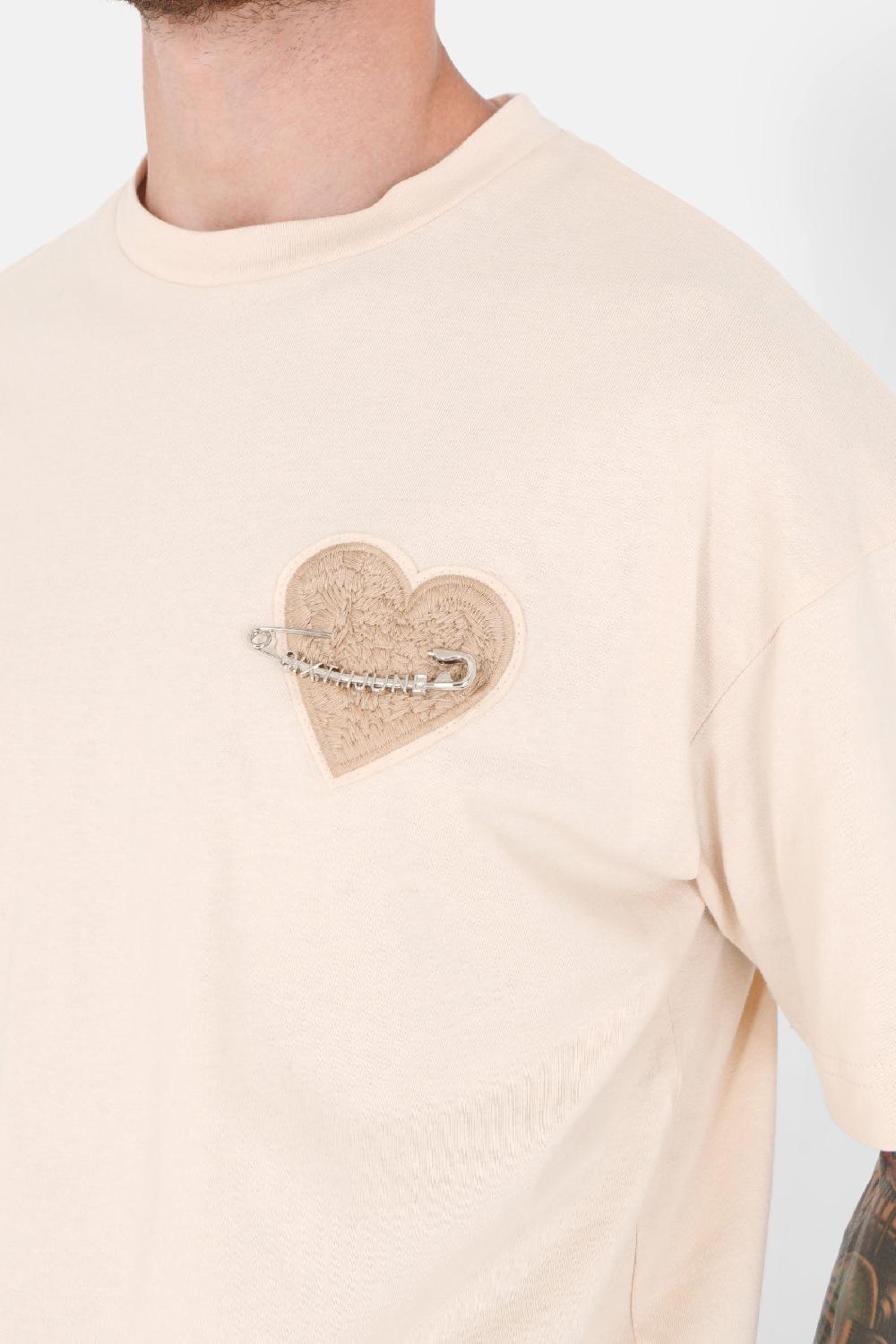 Sixth June T-shirt Coeur Brodé Beige Clair