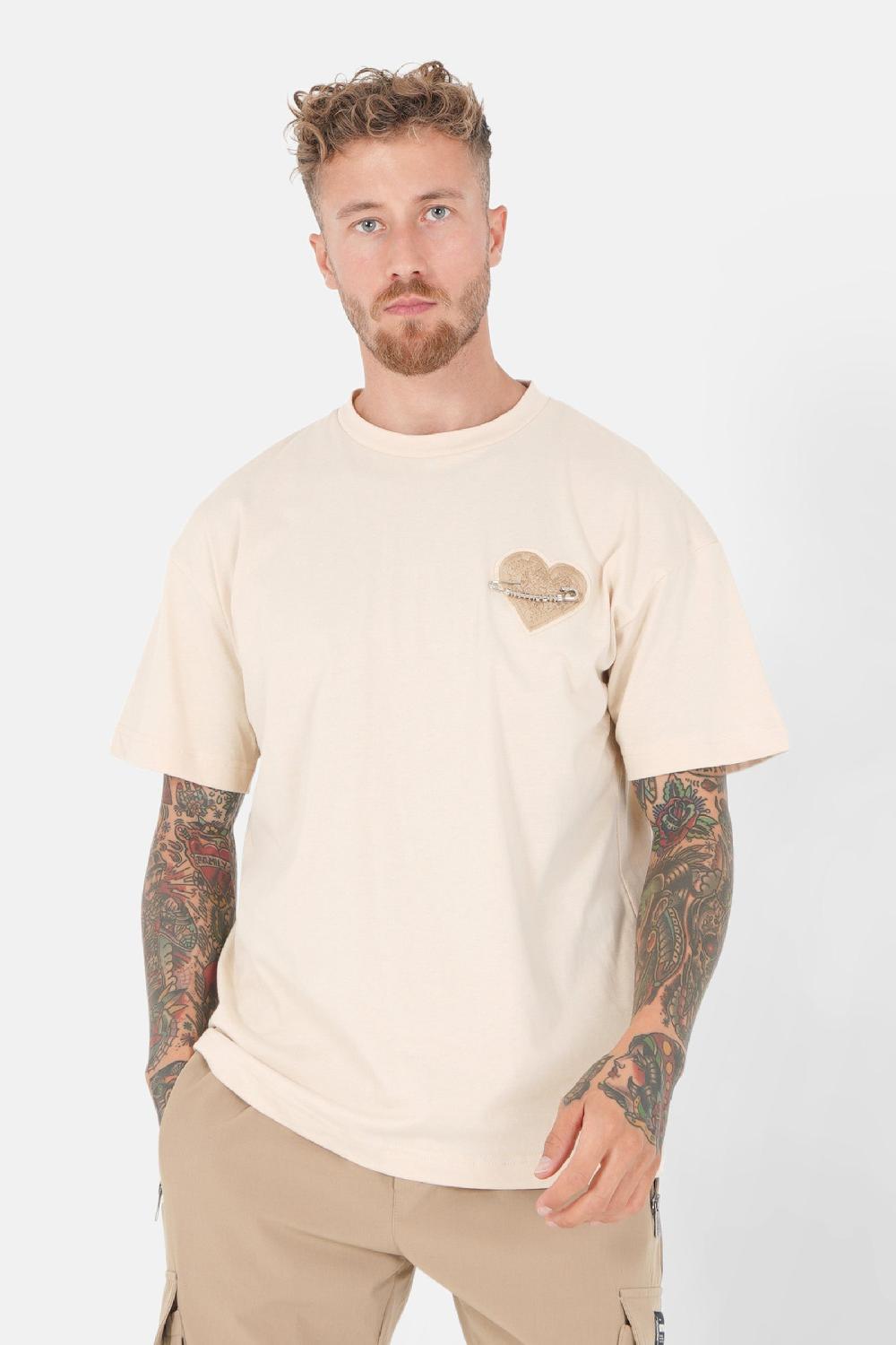 sixth june T-shirt coeur brodé Beige clair
