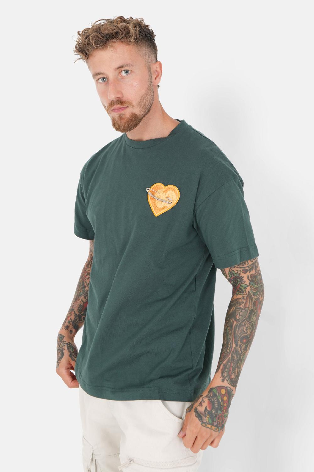 Sixth June T-shirt Coeur Brodé Vert Foncé