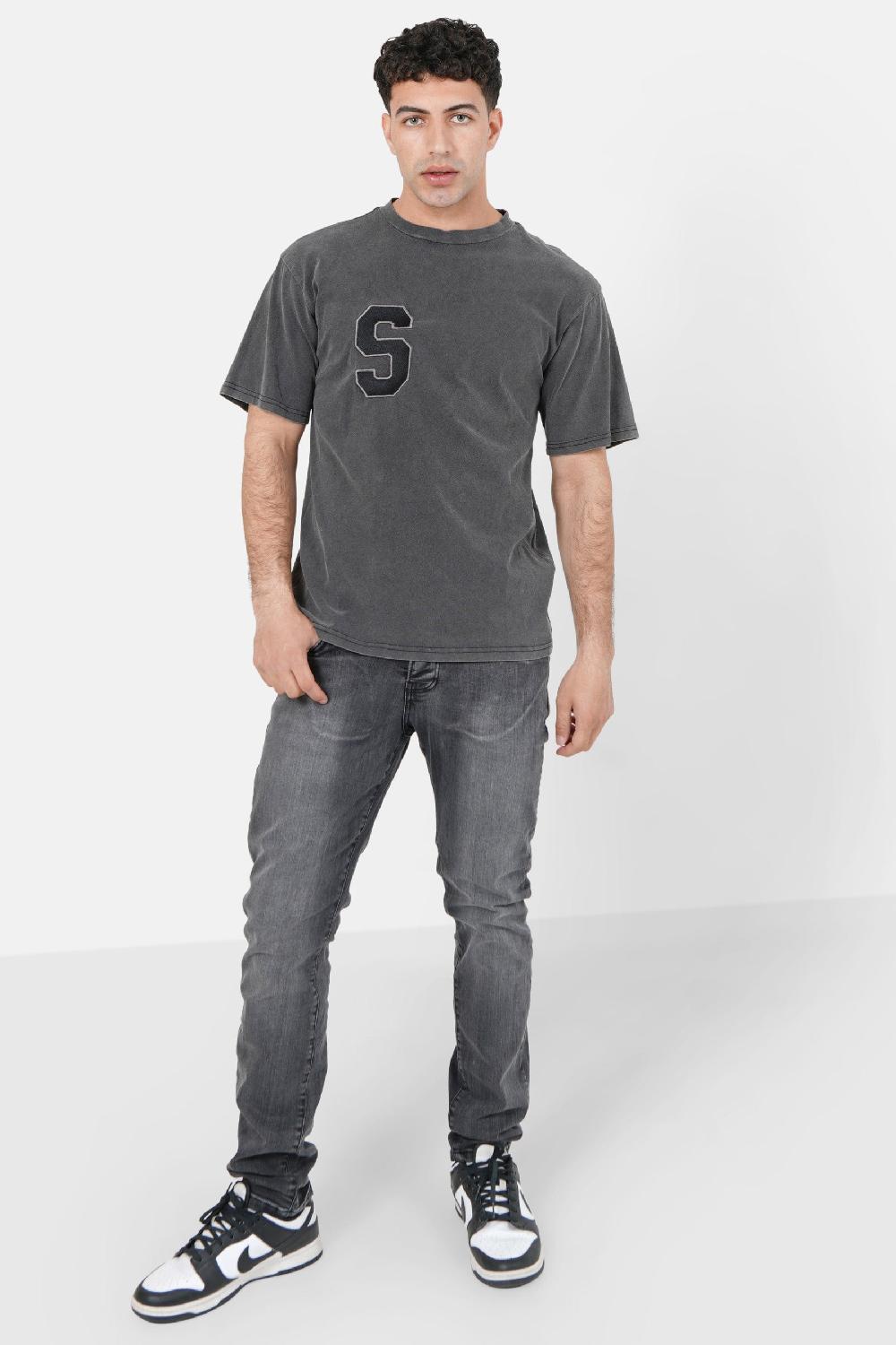 Sixth June T-shirt College Logo Brodé Gris Foncé
