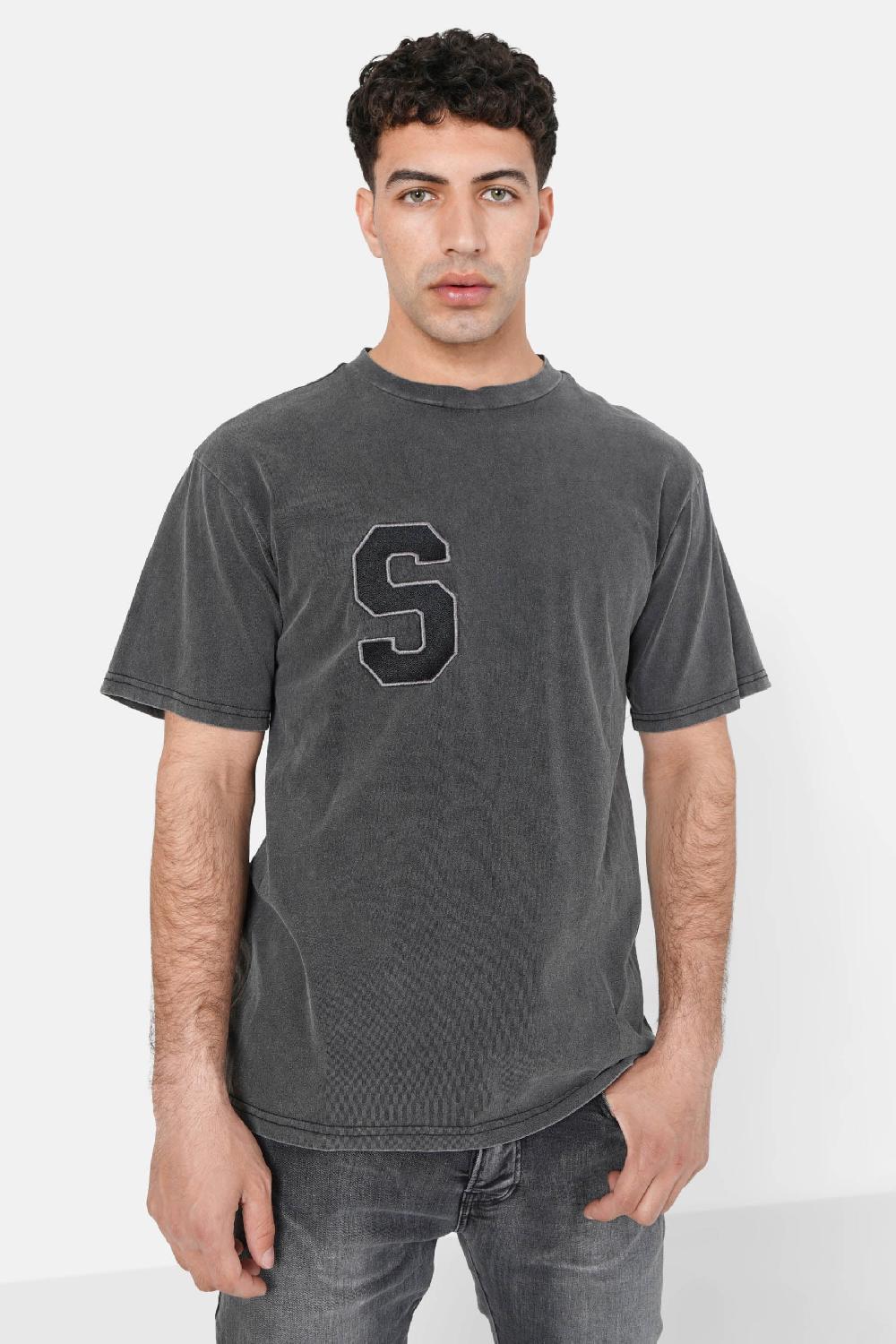 Sixth June T-shirt College Logo Brodé Gris Foncé