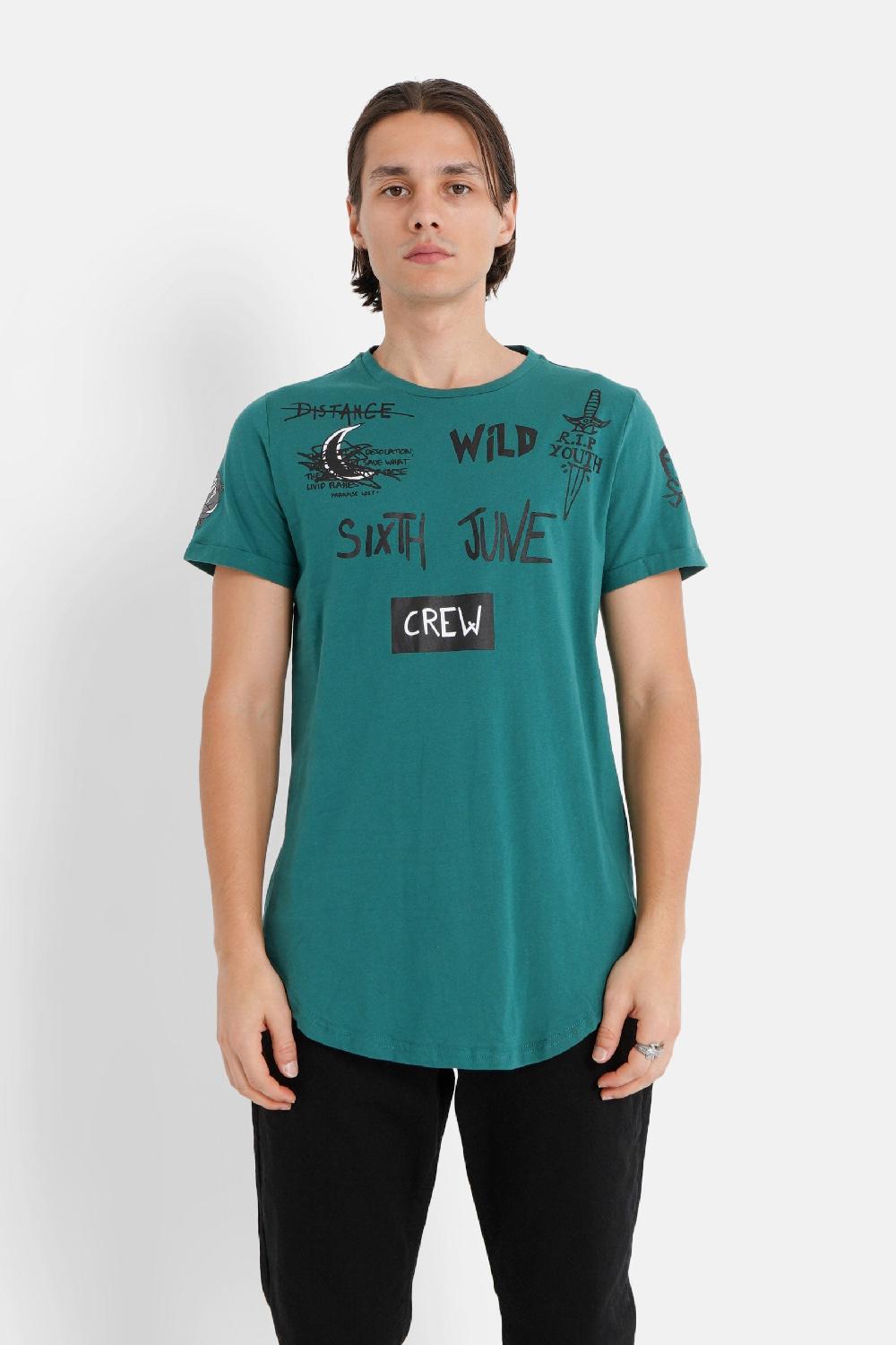 sixth june T-shirt crew Vert foncé