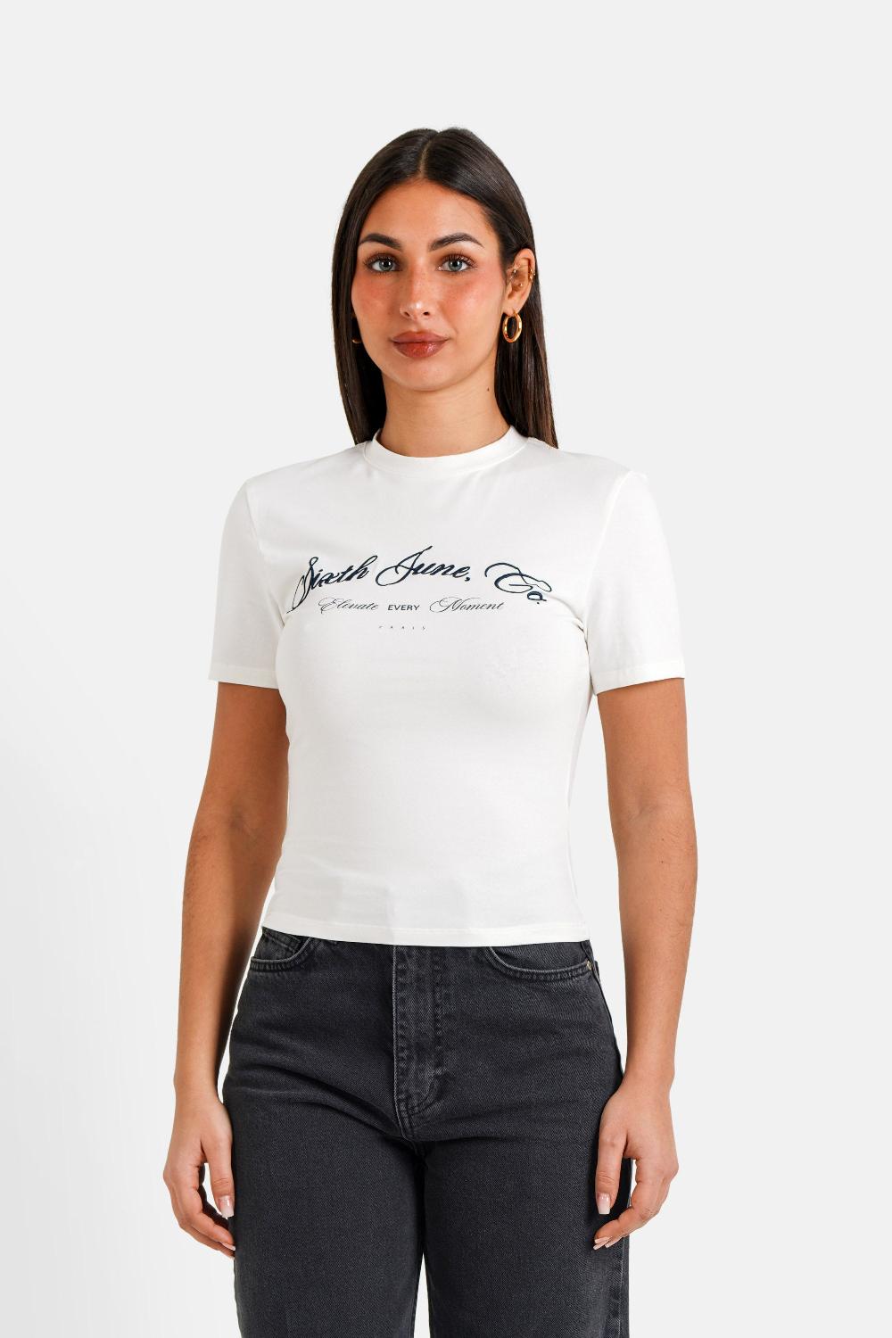 sixth june T-shirt elevate broderie Blanc